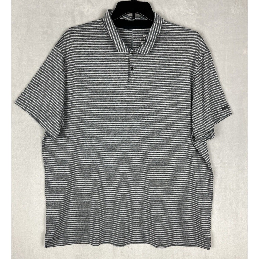 Nike Tiger Woods Polo Men 2XL Gray Stripe Vapor Dry Lightweight Golf Outdoor